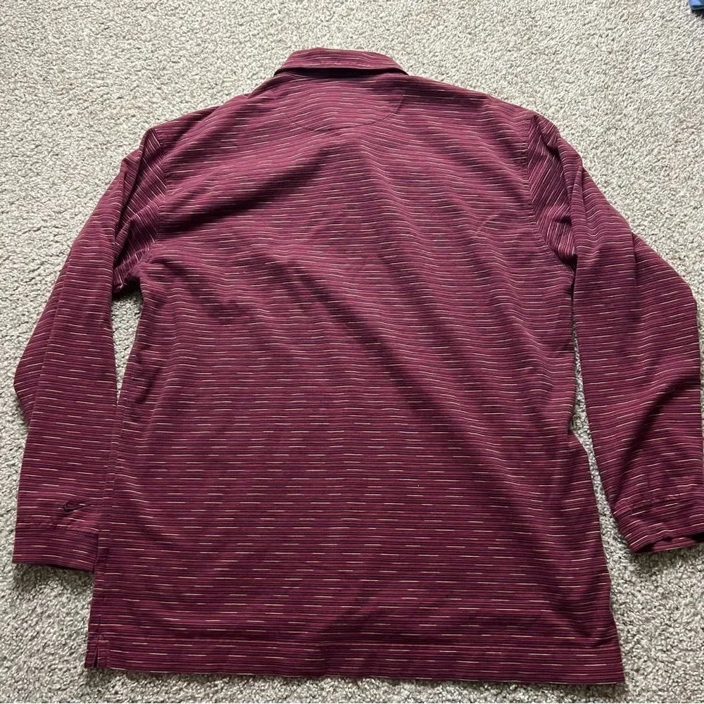 Nike Golf Long Sleeve Polo Shirt Mens XL Burgundy Striped 100% Cotton Swoosh